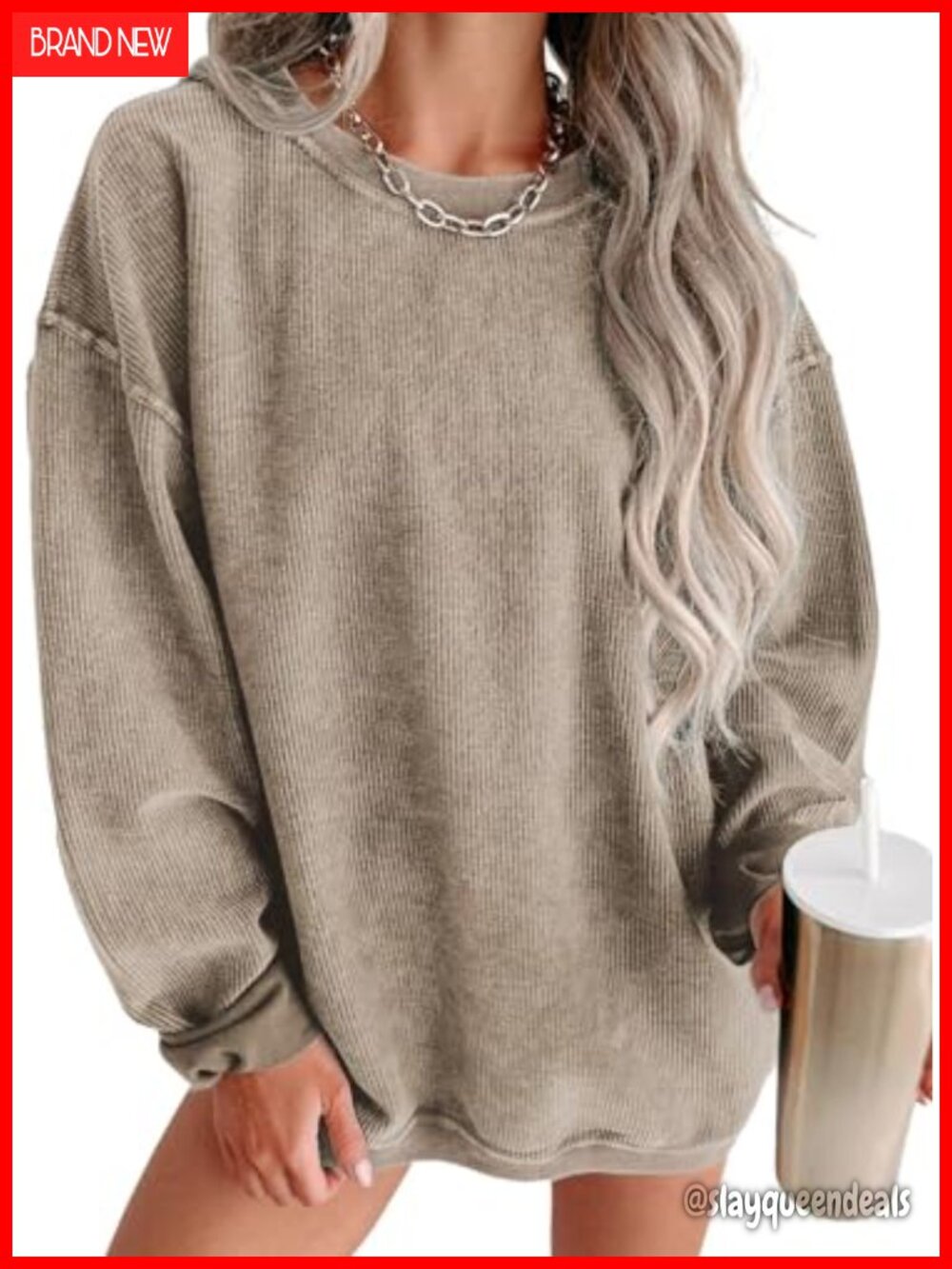 SHEWIN Women Oversized Sweatshirt Fall Pullover Ribbed Casual Top
